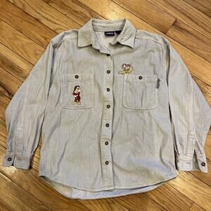 Vintage Snow White 7 Dwarfs Button Down Shirt Disney Classics Light Gray Small